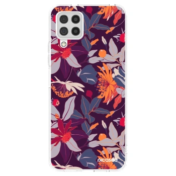 Picasee silikonowe przeźroczyste etui na Samsung Galaxy A22 A225F 4G - Purple Leaf