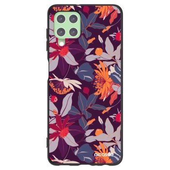 Picasee silikonowe czarne etui na Samsung Galaxy A22 A225F 4G - Purple Leaf