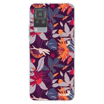 Picasee silikonowe przeźroczyste etui na Vivo X60 Pro 5G - Purple Leaf