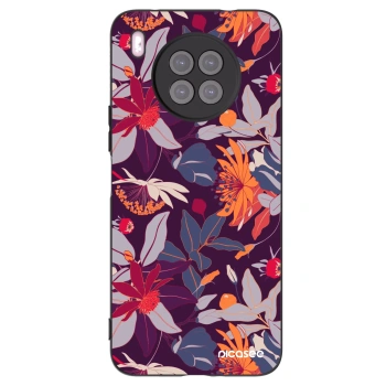 Picasee silikonowe czarne etui na Huawei Nova 8i - Purple Leaf