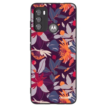 Picasee silikonowe czarne etui na Motorola Moto G60 - Purple Leaf