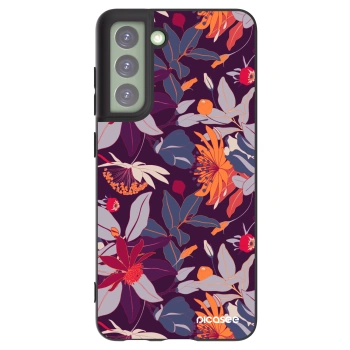 Picasee silikonowe czarne etui na Samsung Galaxy S21 FE 5G - Purple Leaf