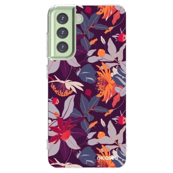 Picasee silikonowe przeźroczyste etui na Samsung Galaxy S21 FE 5G - Purple Leaf