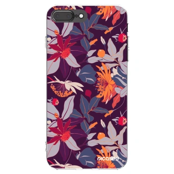 Picasee silikonowe przeźroczyste etui na Apple iPhone 7 Plus - Purple Leaf