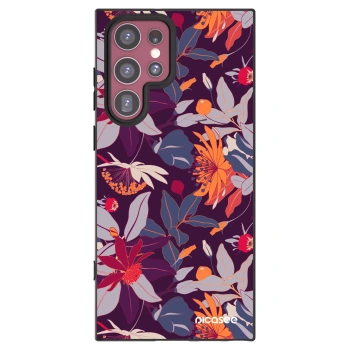 Picasee silikonowe czarne etui na Samsung Galaxy S22 Ultra 5G - Purple Leaf