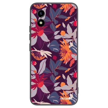 Picasee silikonowe czarne etui na Vivo Y01 - Purple Leaf