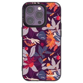 Picasee silikonowe czarne etui na Apple iPhone 14 Pro - Purple Leaf