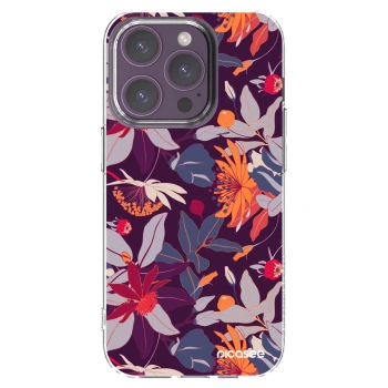 Picasee silikonowe przeźroczyste etui na Apple iPhone 14 Pro - Purple Leaf