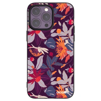 Picasee silikonowe czarne etui na Apple iPhone 14 Pro Max - Purple Leaf