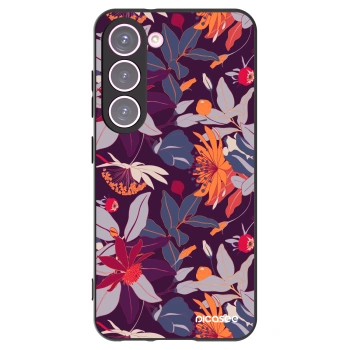 Picasee silikonowe czarne etui na Samsung Galaxy S23 5G - Purple Leaf