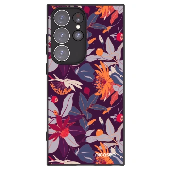 Picasee silikonowe czarne etui na Samsung Galaxy S23 Ultra 5G - Purple Leaf