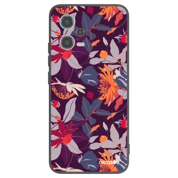 Picasee silikonowe czarne etui na Xiaomi Redmi Note 12 5G - Purple Leaf