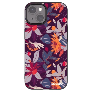 Picasee silikonowe czarne etui na Apple iPhone 15 - Purple Leaf