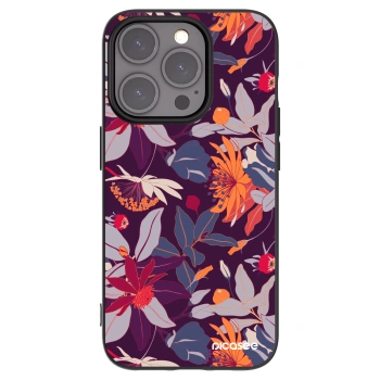 Picasee silikonowe czarne etui na Apple iPhone 15 Pro - Purple Leaf
