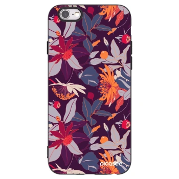 Picasee silikonowe czarne etui na Apple iPhone 6/6S - Purple Leaf