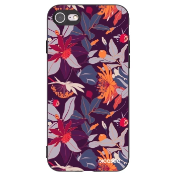 Picasee silikonowe czarne etui na Apple iPhone 7 - Purple Leaf