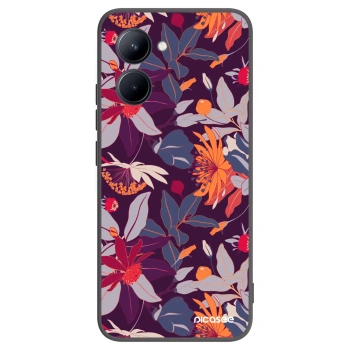 Picasee silikonowe czarne etui na Realme C33 (2023) - Purple Leaf