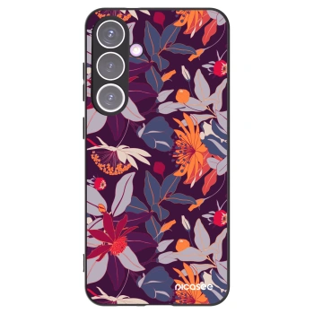Picasee silikonowe czarne etui na Samsung Galaxy S24+ S926B 5G - Purple Leaf