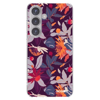 Picasee silikonowe przeźroczyste etui na Samsung Galaxy S24 S921B 5G - Purple Leaf