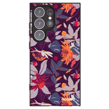 Picasee silikonowe czarne etui na Samsung Galaxy S24 Ultra S928B 5G - Purple Leaf