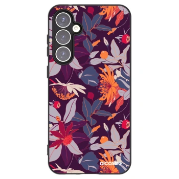 Picasee silikonowe czarne etui na Samsung Galaxy S23 FE S711B - Purple Leaf