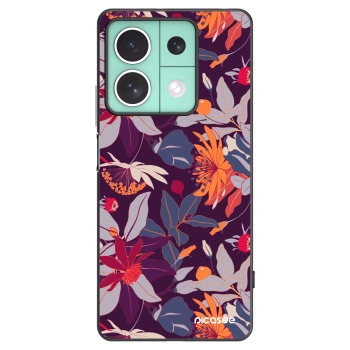 Picasee silikonowe czarne etui na Xiaomi Redmi Note 13 5G - Purple Leaf