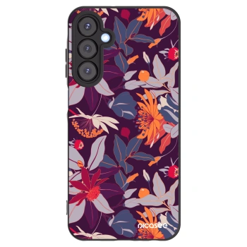 Picasee silikonowe czarne etui na Samsung Galaxy A25 A256B 5G - Purple Leaf