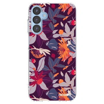 Picasee silikonowe przeźroczyste etui na Samsung Galaxy A15 A156B 5G - Purple Leaf