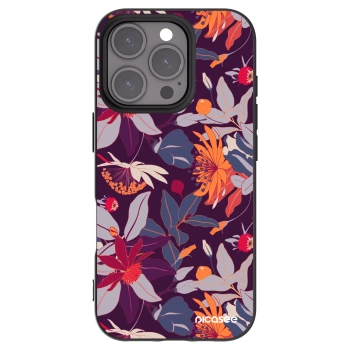 Picasee silikonowe czarne etui na Apple iPhone 16 Pro - Purple Leaf