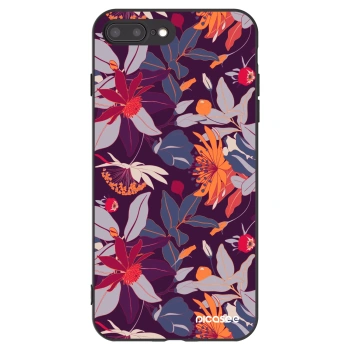 Picasee silikonowe czarne etui na Apple iPhone 7 Plus - Purple Leaf