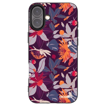 Picasee silikonowe czarne etui na Apple iPhone 16 Plus - Purple Leaf