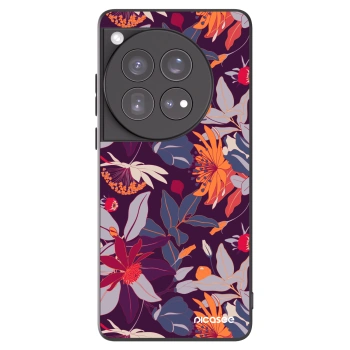 Picasee silikonowe czarne etui na OnePlus 12 5G - Purple Leaf