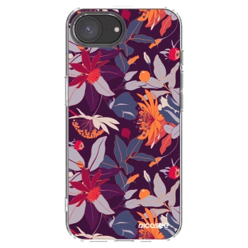 Picasee silikonowe przeźroczyste etui na Apple iPhone 16e - Purple Leaf