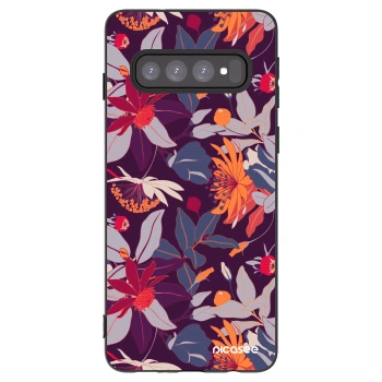 Picasee silikonowe czarne etui na Samsung Galaxy S10 G973 - Purple Leaf