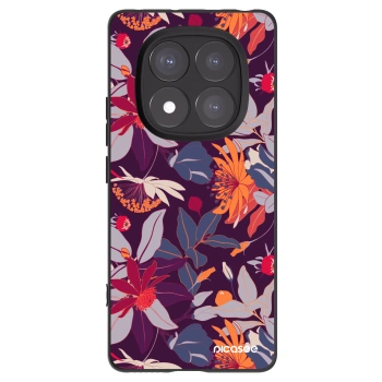 Picasee silikonowe czarne etui na Xiaomi Redmi Note 14 Pro+ 5G - Purple Leaf