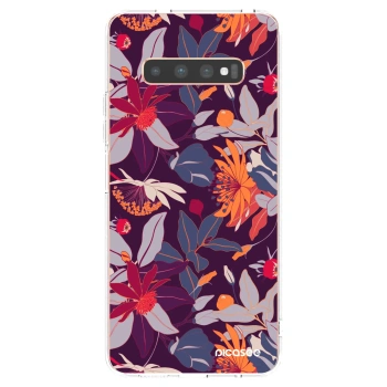 Picasee silikonowe przeźroczyste etui na Samsung Galaxy S10 Plus G975 - Purple Leaf