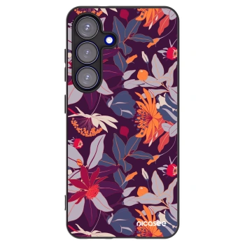 Picasee silikonowe czarne etui na Samsung Galaxy S25 5G - Purple Leaf