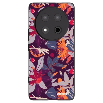 Picasee silikonowe czarne etui na Honor Magic7 Lite 5G - Purple Leaf