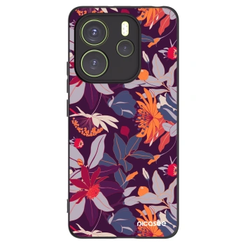 Picasee silikonowe czarne etui na Xiaomi Redmi Note 14 4G - Purple Leaf