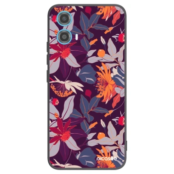 Picasee silikonowe czarne etui na Motorola Moto G34 5G - Purple Leaf