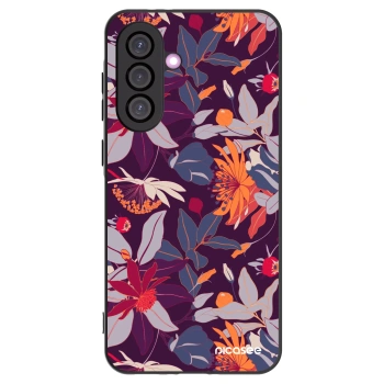 Picasee silikonowe czarne etui na Samsung Galaxy A56 5G A566B - Purple Leaf