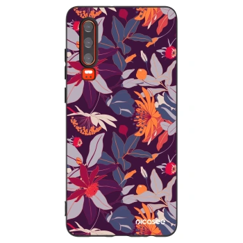 Picasee silikonowe czarne etui na Huawei P30 - Purple Leaf