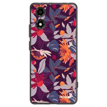 Picasee silikonowe czarne etui na Motorola Moto E14 - Purple Leaf