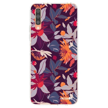 Picasee silikonowe przeźroczyste etui na Samsung Galaxy A70 A705F - Purple Leaf