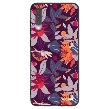 Picasee silikonowe czarne etui na Samsung Galaxy A70 A705F - Purple Leaf