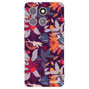 Picasee silikonowe czarne etui na Motorola Edge 60 Pro - Purple Leaf