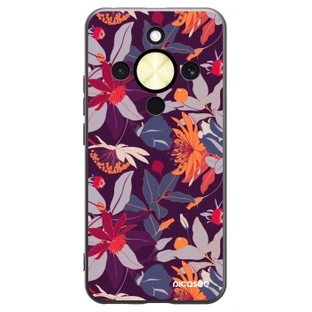 Picasee silikonowe czarne etui na Honor Magic8 Lite 5G - Purple Leaf