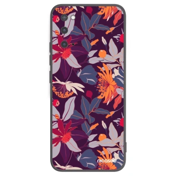 Picasee silikonowe czarne etui na Samsung Galaxy S20 G980F - Purple Leaf