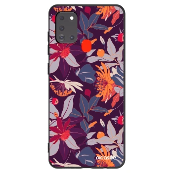 Picasee silikonowe czarne etui na Samsung Galaxy A21s - Purple Leaf