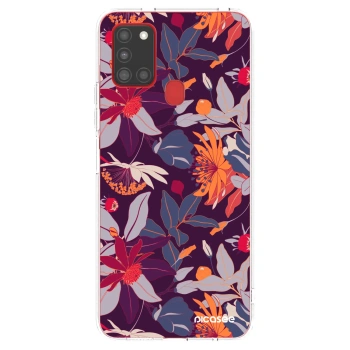 Picasee silikonowe przeźroczyste etui na Samsung Galaxy A21s - Purple Leaf